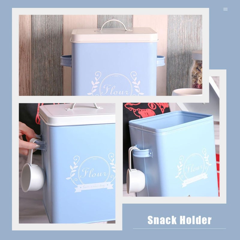 Galvanized Iron Rice Storage Container Blue Kitchen Pantry Organizer Box - Image 5