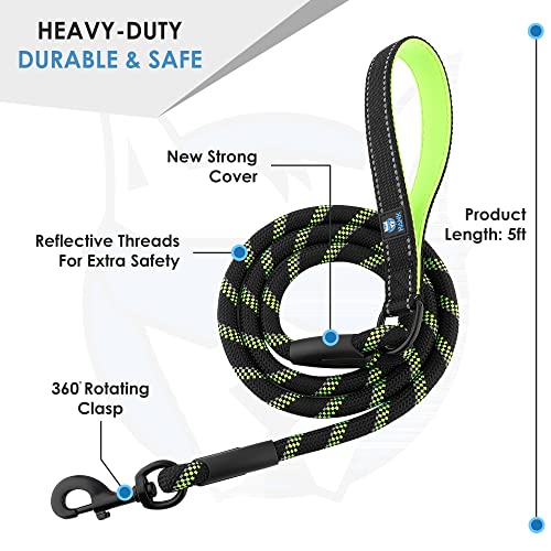 HANK Dog Leash | 3M Reflective Leash for Dogs | Heavy Duty Dog Rope for Small to Large Dogs | Comfortable Padded Handle 5 Feet (Limited Edition - Green, Large - Suitable Upto (18-80KG)) - Image 2