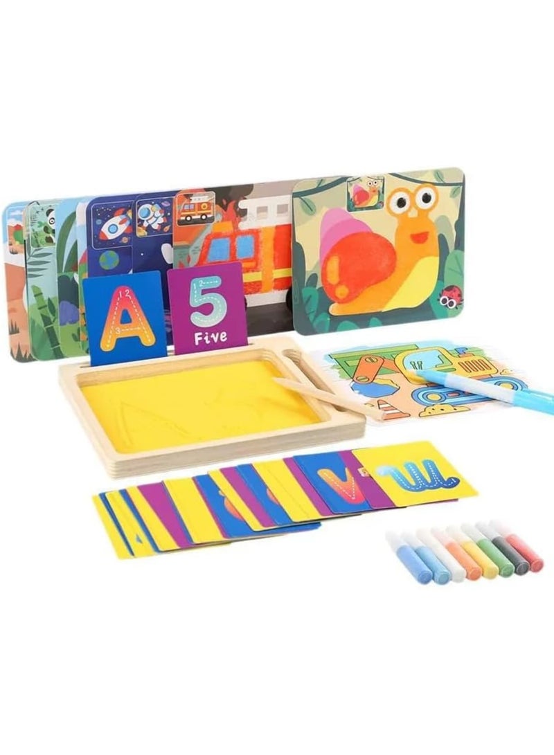 SYOSI Wooden Montessori Sand Writing Tablet – Educational Writing and Drawing Board Toy for 3-6 Year Old Boys & Girls, Sand Table Learning Toy for Toddlers, Perfect for Christmas & Birthday Gifts - Image 1