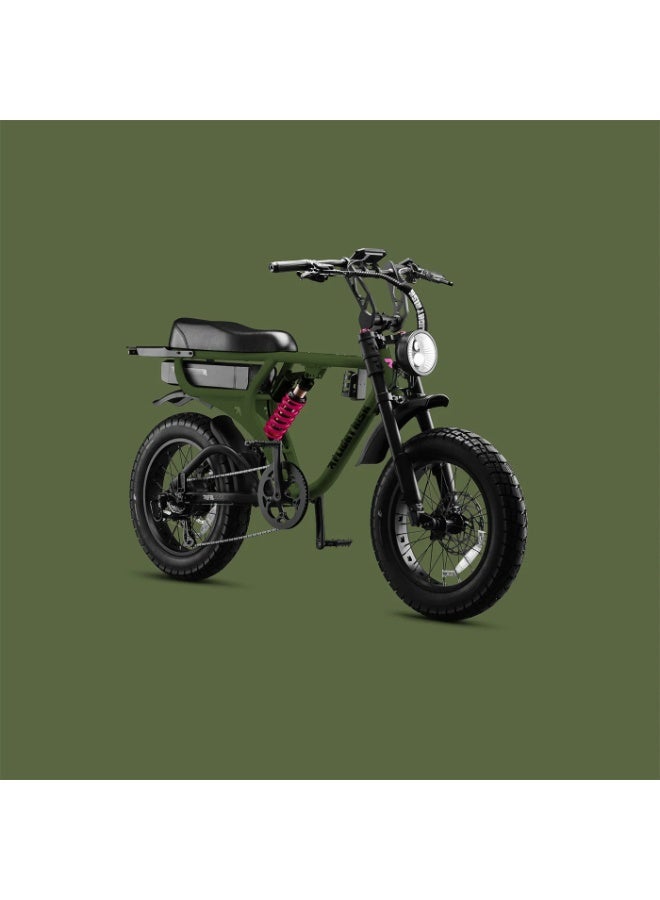 Flight Risk FR555 Electric Bike in Olive with 1000W Max Power Output, Front Exsho & Mid-Range Suspension, 4-Piston Tektro Hydraulic Disc Brakes, Full-Frame Design for Enhanced Stability and Performance - Image 3