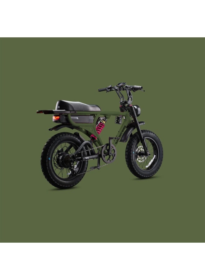Flight Risk FR555 Electric Bike in Olive with 1000W Max Power Output, Front Exsho & Mid-Range Suspension, 4-Piston Tektro Hydraulic Disc Brakes, Full-Frame Design for Enhanced Stability and Performance - Image 4
