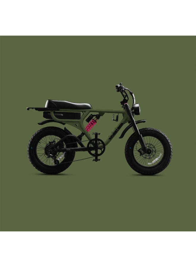 Flight Risk FR555 Electric Bike in Olive with 1000W Max Power Output, Front Exsho & Mid-Range Suspension, 4-Piston Tektro Hydraulic Disc Brakes, Full-Frame Design for Enhanced Stability and Performance - Image 2