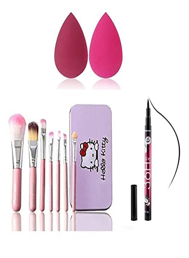 JAAYANSHA Women's and Girl's 7 Pink Makeup Brushes Set and 1 Eyelashes with 1 Glue,1 Curler,1 36H Waterproof Liquid Eyeliner Pencil with 1 Kajal Pencil with 1 Pink Beauty Blender - (Pack of 13) - Image 4