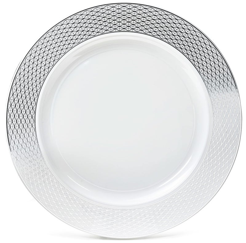 OCCASIONS FINEST PLASTIC TABLEWARE OCCASIONS  120 Pieces Chargers pack Wedding Party 12 Disposable Plastic Charger PlatesChargers Diamond in White  Silver 