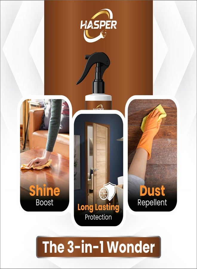 Hasper Wood Polish Spray for Furniture Cleaner & Shiner (250 ML x 2)– Brown Wooden Liquid Varnish with Beeswax Oil | Anti-Fungal DIY Treatment for Cupboards, Doors, Laminate, Tiles - Image 3