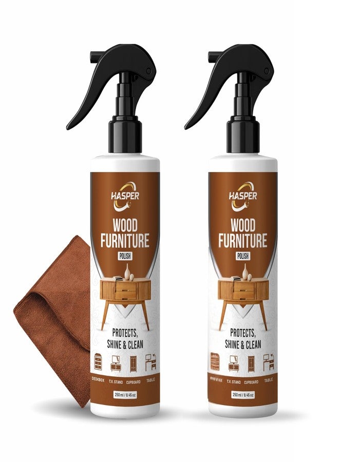 Hasper Wood Polish Spray for Furniture Cleaner & Shiner (250 ML x 2)– Brown Wooden Liquid Varnish with Beeswax Oil | Anti-Fungal DIY Treatment for Cupboards, Doors, Laminate, Tiles - Image 1