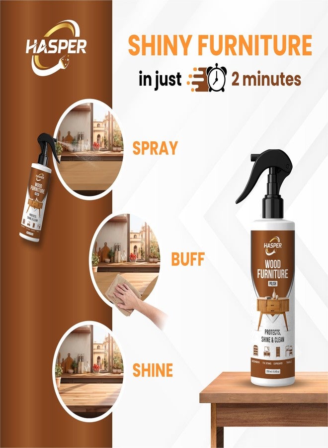 Hasper Wood Polish Spray for Furniture Cleaner & Shiner (250 ML x 2)– Brown Wooden Liquid Varnish with Beeswax Oil | Anti-Fungal DIY Treatment for Cupboards, Doors, Laminate, Tiles - Image 5