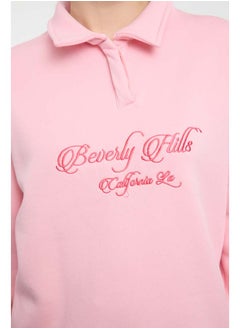trendyol Light Pink Shirt Collar Embroidered Regular Fit Thick Polar Fleece Knitted Sweatshirt TWOAW24SW00182  - Image 4