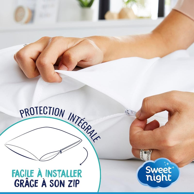 SWEET NIGHT Sweetnight Set of 2 Pillow Protectors 60 x 60 cm | Set of 2 | Waterproof and Micro Breathable | Soft and Quiet | Washable at 90°C | Zip Closure - Image 5