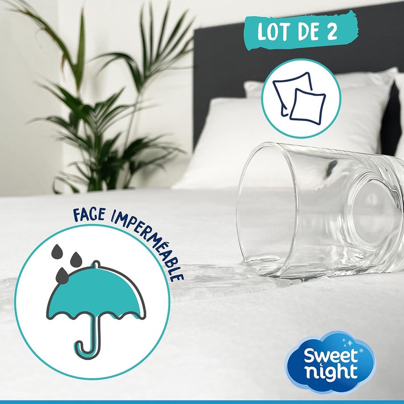 SWEET NIGHT Sweetnight Set of 2 Pillow Protectors 60 x 60 cm | Set of 2 | Waterproof and Micro Breathable | Soft and Quiet | Washable at 90°C | Zip Closure - Image 2