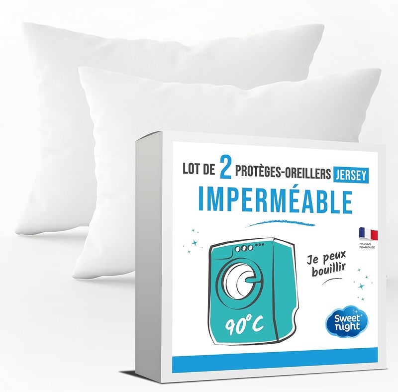 SWEET NIGHT Sweetnight Set of 2 Pillow Protectors 60 x 60 cm | Set of 2 | Waterproof and Micro Breathable | Soft and Quiet | Washable at 90°C | Zip Closure - Image 1