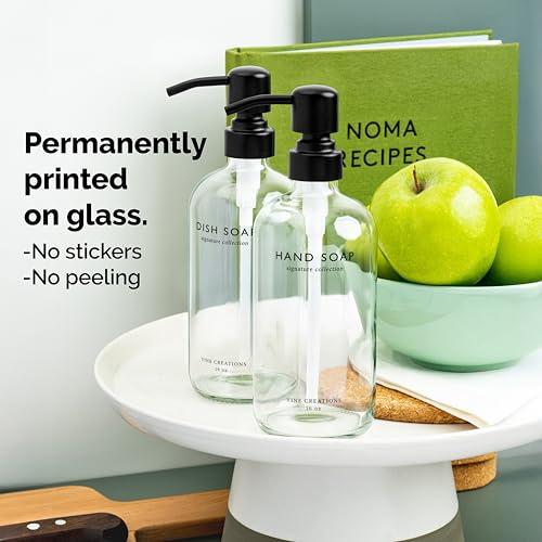 Vine Creations Clear Glass Soap Dispenser Set, Dish Soap and Hand Soap Dispenser Set with Stainless Steel Pump, 16 oz Glass Dispensers for Kitchen Bathroom Decor (Clear Bottle/Matte Black Pump) - Image 3