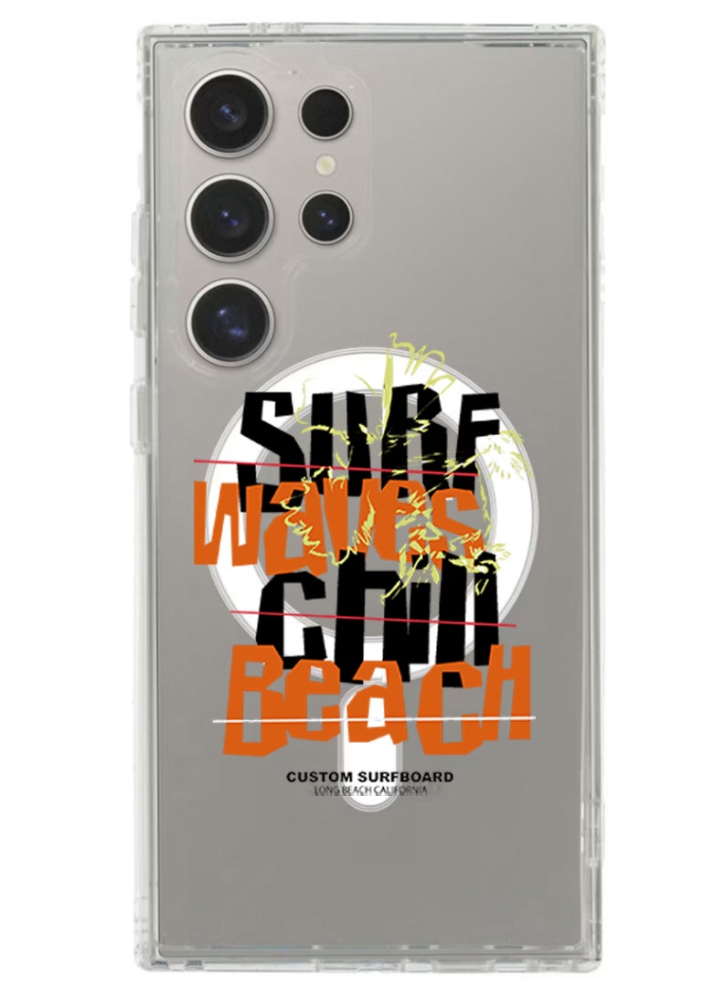 Theodor Magnetic Case for Samsung Galaxy S24 Ultra 6.8-inch Compatible with MagSafe Wireless Charging, Shockproof Phone Bumper Cover Surf waves chill beach black - Image 1