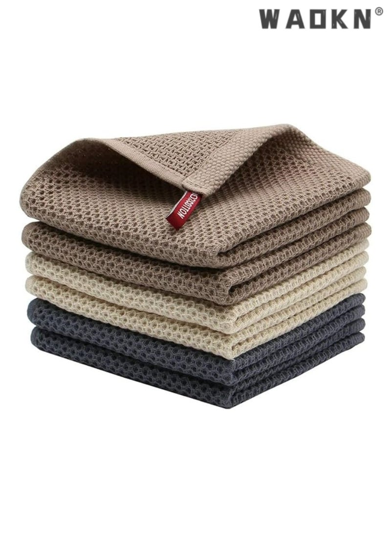 WAOKN 6-Piece Cotton Waffle Weave Kitchen Dish Cloths & Tea Towels Set - Ultra-Soft, Super Absorbent, & Rapid Drying for Everyday Use（34x34CM，Multi Color） - Image 1