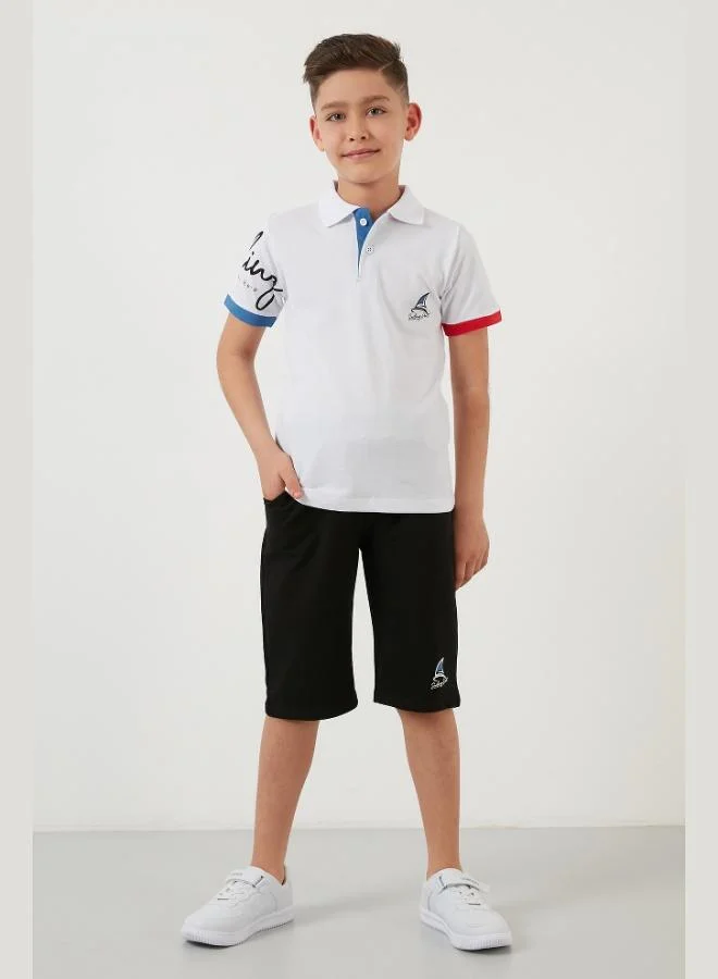 ليلا طقم ولادي قطن % بياقة بولو وخصر مطاطي بطبعة ليلى قطعتين