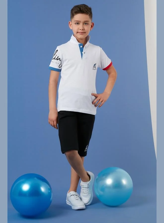 ليلا طقم ولادي قطن % بياقة بولو وخصر مطاطي بطبعة ليلى قطعتين