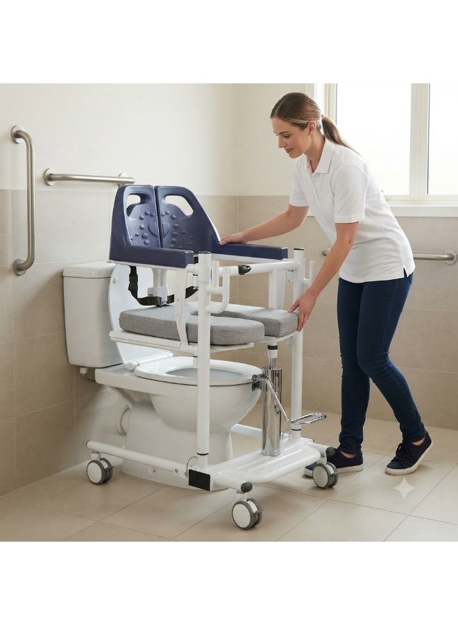 Enjoycare EK911 Manual Patient Transfer Commode Chair | Hydraulic Lift | Foldable Armrest | ABS + Steel Structure | 150kg Capacity - Image 3