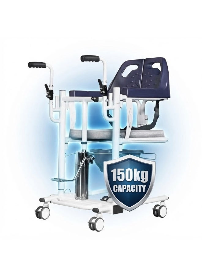 Enjoycare EK911 Manual Patient Transfer Commode Chair | Hydraulic Lift | Foldable Armrest | ABS + Steel Structure | 150kg Capacity - Image 2