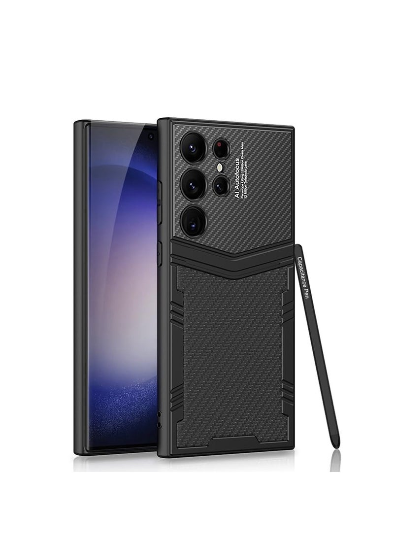 Aookay Case for Samsung Galaxy S24 Ultra Case with Pen, Luxury Leather Shockproof Drop-proof Phone Cover, Support Wireless Char-ging Cover for S24 Ultra (Not Original Pen)(Carbon Fiber Pattern)  - Image 1