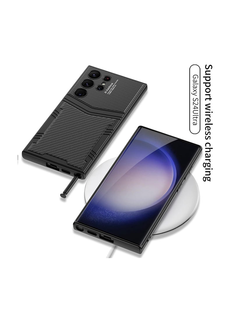 Aookay Case for Samsung Galaxy S24 Ultra Case with Pen, Luxury Leather Shockproof Drop-proof Phone Cover, Support Wireless Char-ging Cover for S24 Ultra (Not Original Pen)(Carbon Fiber Pattern)  - Image 4