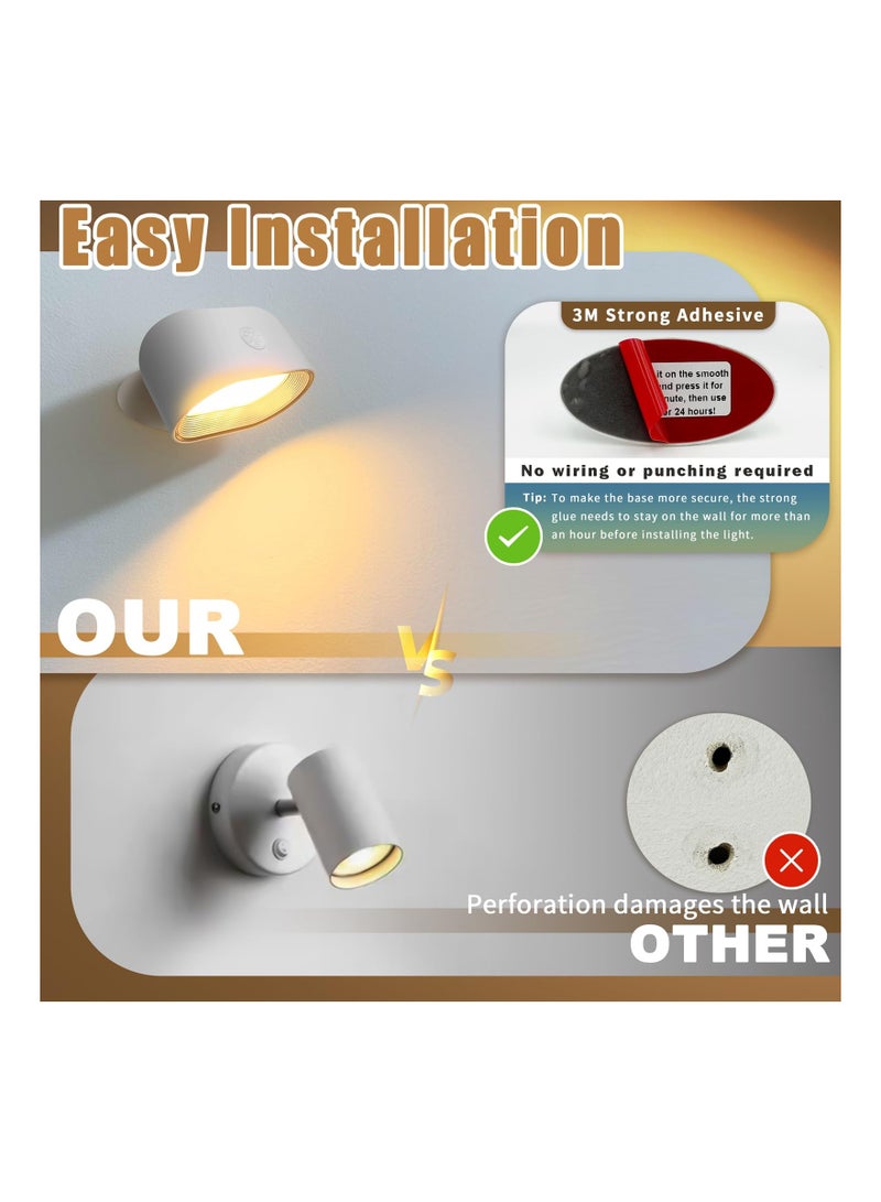SYOSI LED Indoor Wall Lamp, Rechargeable Wall Light, LED Wall Lamp with Touch & Remote Control, Battery Operated Wall Lights, 360° Rotatable Reading Light, for Bedside Lamp, Corridor, Stairs - Image 2