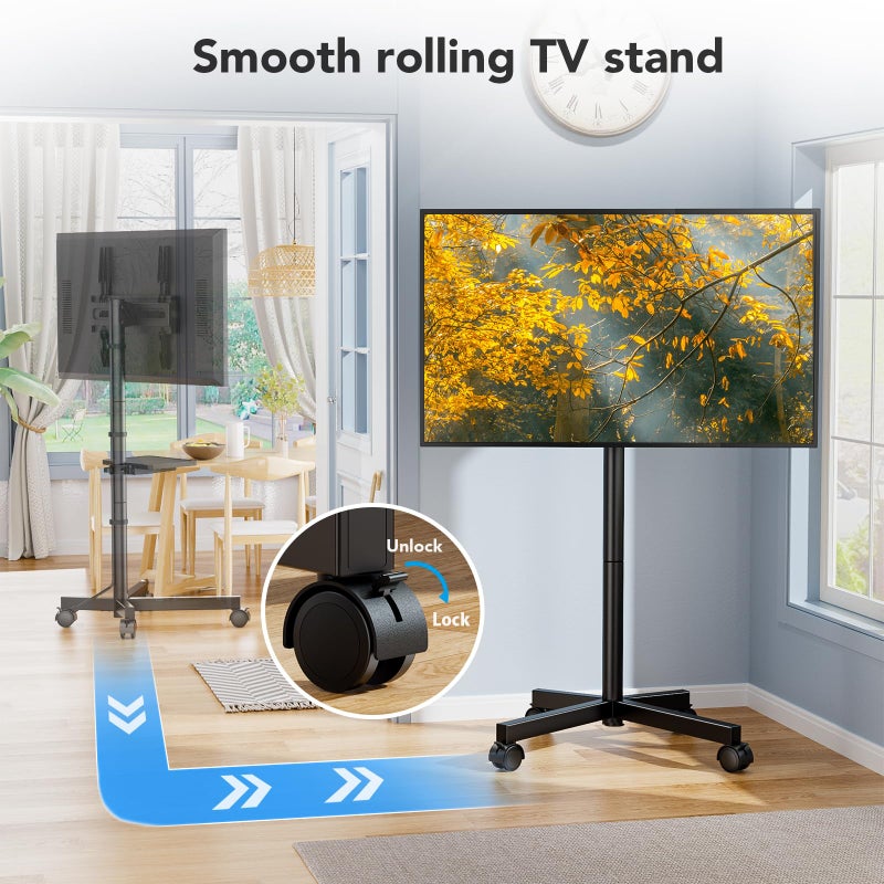 AX WABER Mobile TV Cart Stand with Wheels for 23-60" tvs, Height Adjustable, Portable Floor Stand Holds up to 88 lbs, Rolling TV Mount max VESA 400x400mm - Image 4