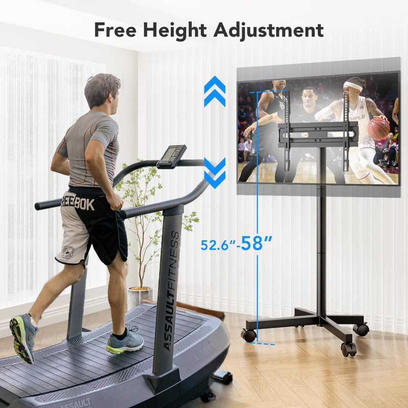 AX WABER Mobile TV Cart Stand with Wheels for 23-60" tvs, Height Adjustable, Portable Floor Stand Holds up to 88 lbs, Rolling TV Mount max VESA 400x400mm - Image 2