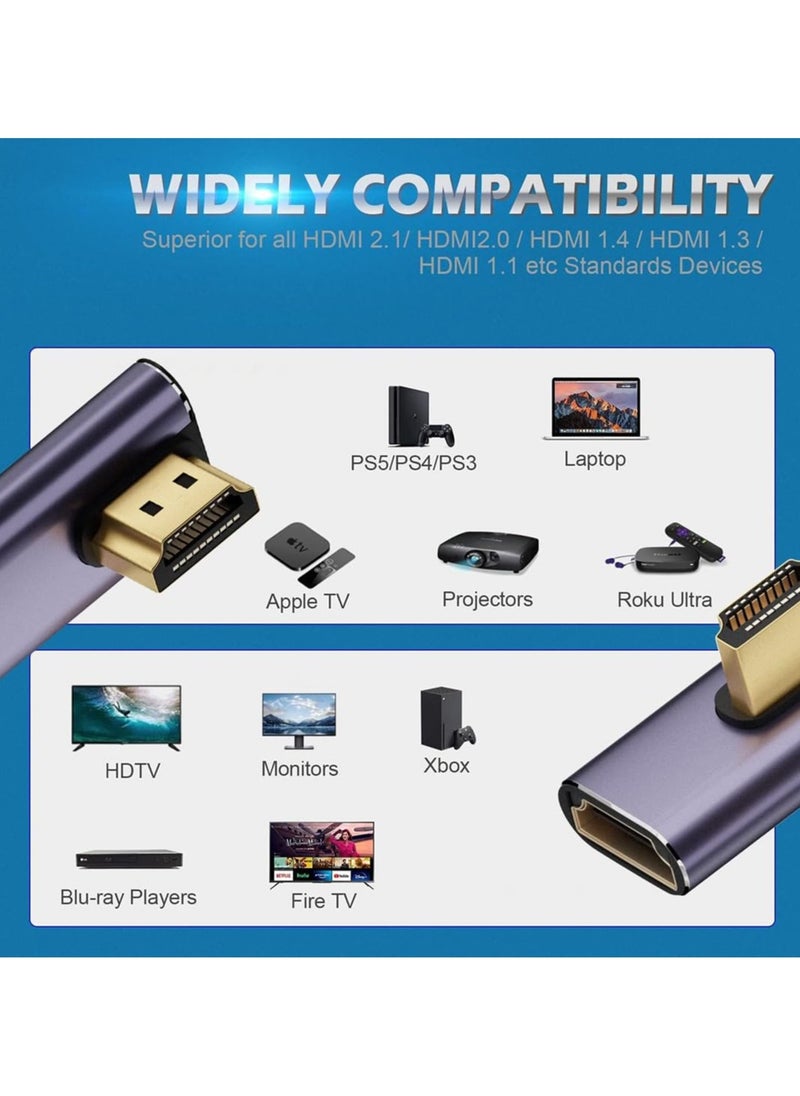 erorex 2 Pack 8K HDMI 2.1 Right Angle Adapter, HDMI 90 Degree Adapter, 48Gbps HDMI Male to Female Adapter Extender Connector for Laptop, DVD, TV, Monitors, Left and Right Angle HDMI Adapter Style  - Image 3