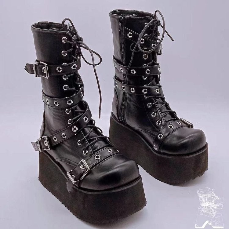 Plus Size 43 Women'S Boots 2021 New Punk Belt Buckle Thick Bottom Side Pull Boots Women - Image 2