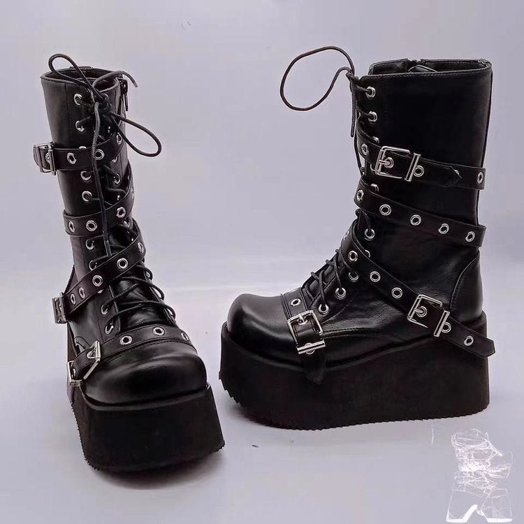 Plus Size 43 Women'S Boots 2021 New Punk Belt Buckle Thick Bottom Side Pull Boots Women - Image 5