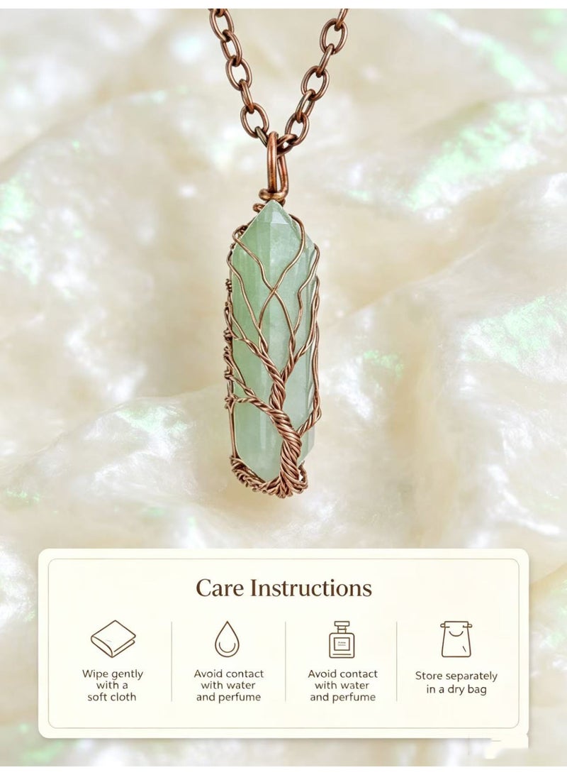 Tree of Life Wire Wrapped Green Aventurine Crystal Pendant Necklace Vintage Copper Chain - Image 2