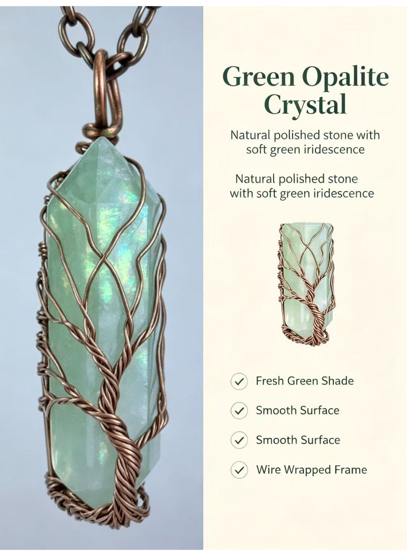 Tree of Life Wire Wrapped Green Aventurine Crystal Pendant Necklace Vintage Copper Chain - Image 3
