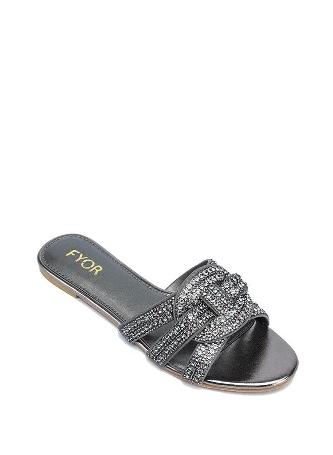فايور Crystal Embellished Slide Sandals MY 373