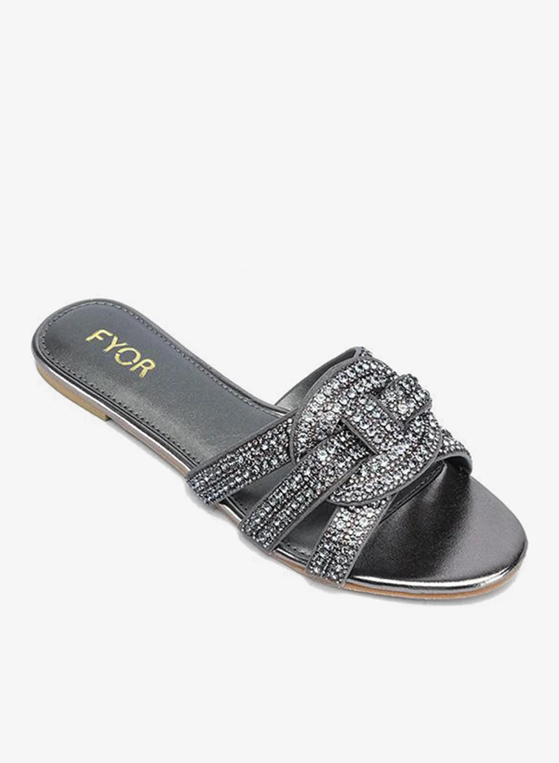 فايور Crystal Embellished Slide Sandals MY 373