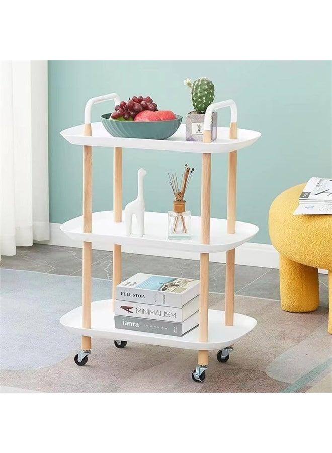 Rolling Utility Cart, Organizer Cart Shelves Multifunction Storage Trolley Serving Cart End Table with Lockable Wheels, Easy Assembly, for Office Living Room Kitchen Bathroom (Oval-White 3 Tier) - Image 1