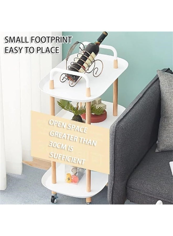 Rolling Utility Cart, Organizer Cart Shelves Multifunction Storage Trolley Serving Cart End Table with Lockable Wheels, Easy Assembly, for Office Living Room Kitchen Bathroom (Oval-White 3 Tier) - Image 2