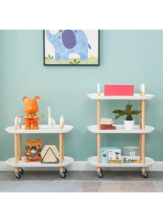 Rolling Utility Cart, Organizer Cart Shelves Multifunction Storage Trolley Serving Cart End Table with Lockable Wheels, Easy Assembly, for Office Living Room Kitchen Bathroom (Oval-White 3 Tier) - Image 3
