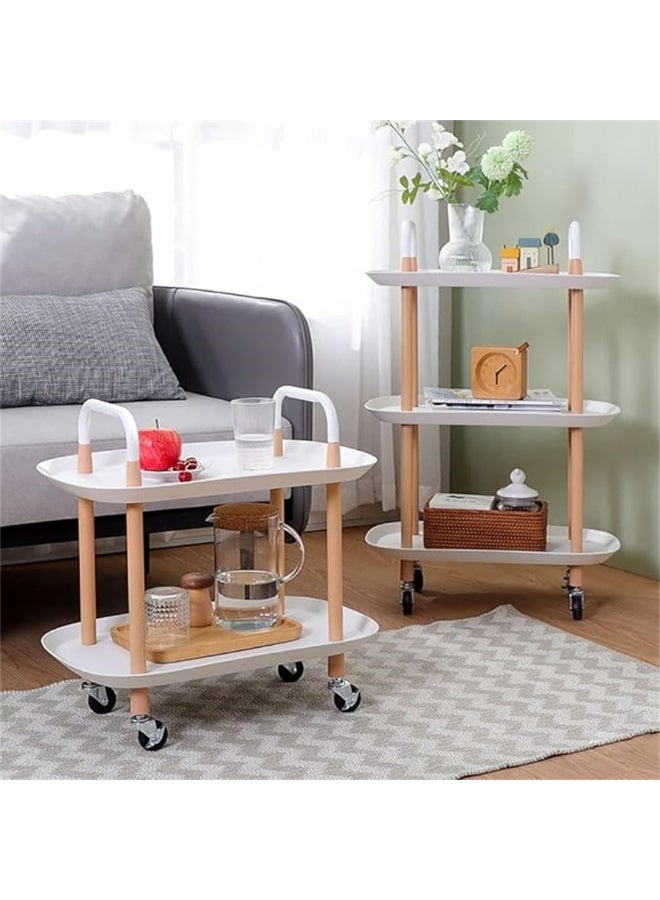 Rolling Utility Cart, Organizer Cart Shelves Multifunction Storage Trolley Serving Cart End Table with Lockable Wheels, Easy Assembly, for Office Living Room Kitchen Bathroom (Oval-White 3 Tier) - Image 5