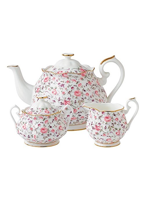 ROYAL ALBERT Royal Albert Rose Confetti 3Piece Set Teapot Sugar  Creamer 