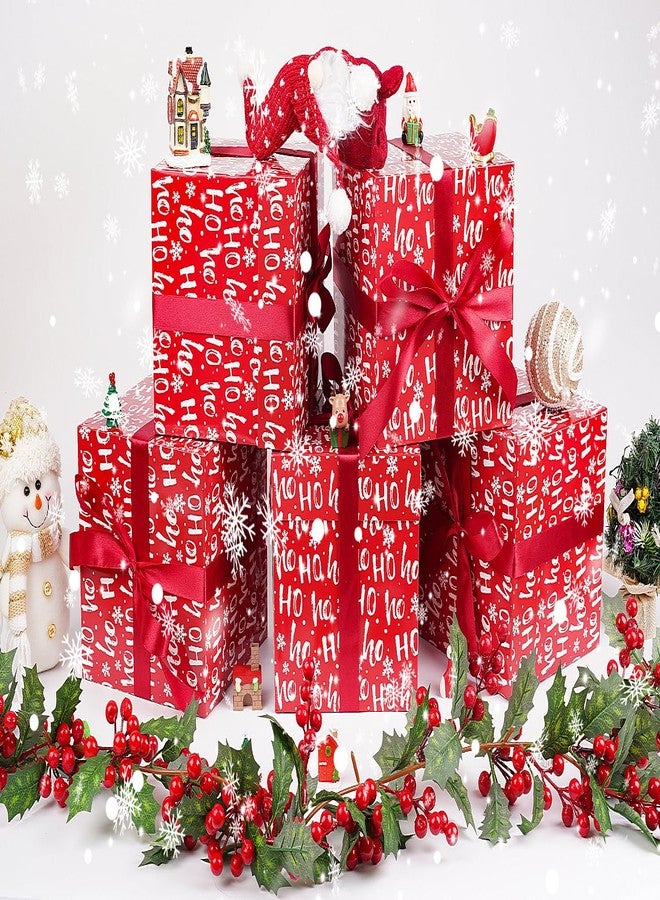 Jaywayang 5 Pack Red Christmas Gift Boxes with Lids, Ribbons and Tissue Papers Square Gift Boxes - 7.1 Inch - Presents Wrapping Christmas Gift Holiday New Year Party Favor Boxes. - Image 3