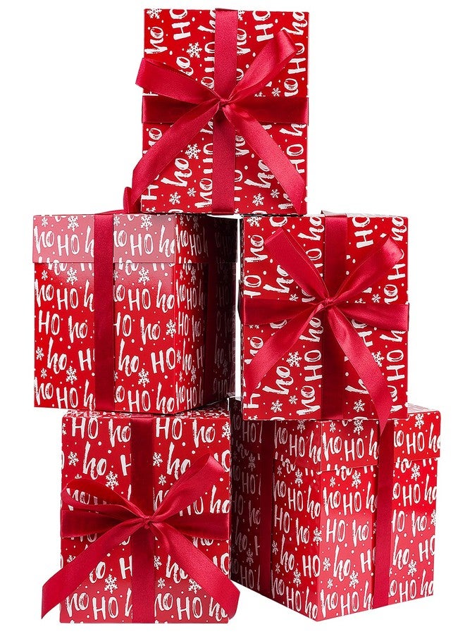 Jaywayang 5 Pack Red Christmas Gift Boxes with Lids, Ribbons and Tissue Papers Square Gift Boxes - 7.1 Inch - Presents Wrapping Christmas Gift Holiday New Year Party Favor Boxes. - Image 1