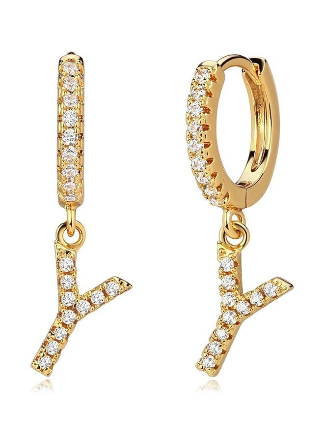Mevecco Women Huggie Hoop Earrings Gold Initial A-Z Dangle Drop Cubic Zirconia 14K Gold Filled Small Simple Hypoallergenic Personalized Jewelry - 26 Letters - Image 1