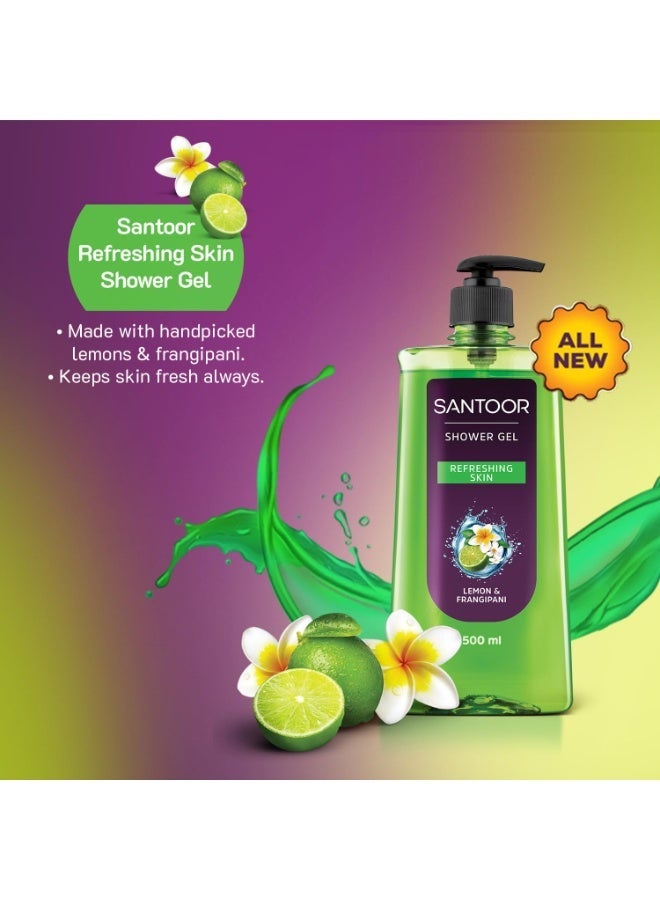 Santoor Refreshing Shower Gel With Natural Lemon & Frangipani Extracts| For Men & Women| For Soft and Fresh Skin| Suitable For All Skin Types| No Parabens| No Silicones| 500ml - Image 3