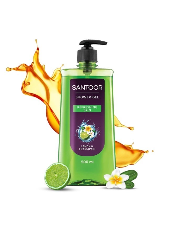 Santoor Refreshing Shower Gel With Natural Lemon & Frangipani Extracts| For Men & Women| For Soft and Fresh Skin| Suitable For All Skin Types| No Parabens| No Silicones| 500ml - Image 1