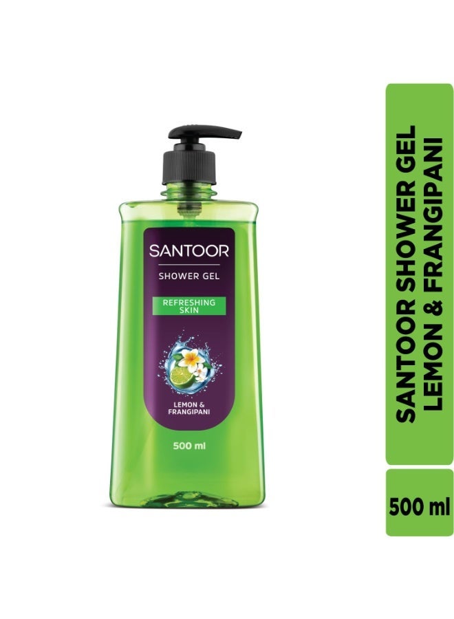 Santoor Refreshing Shower Gel With Natural Lemon & Frangipani Extracts| For Men & Women| For Soft and Fresh Skin| Suitable For All Skin Types| No Parabens| No Silicones| 500ml - Image 2