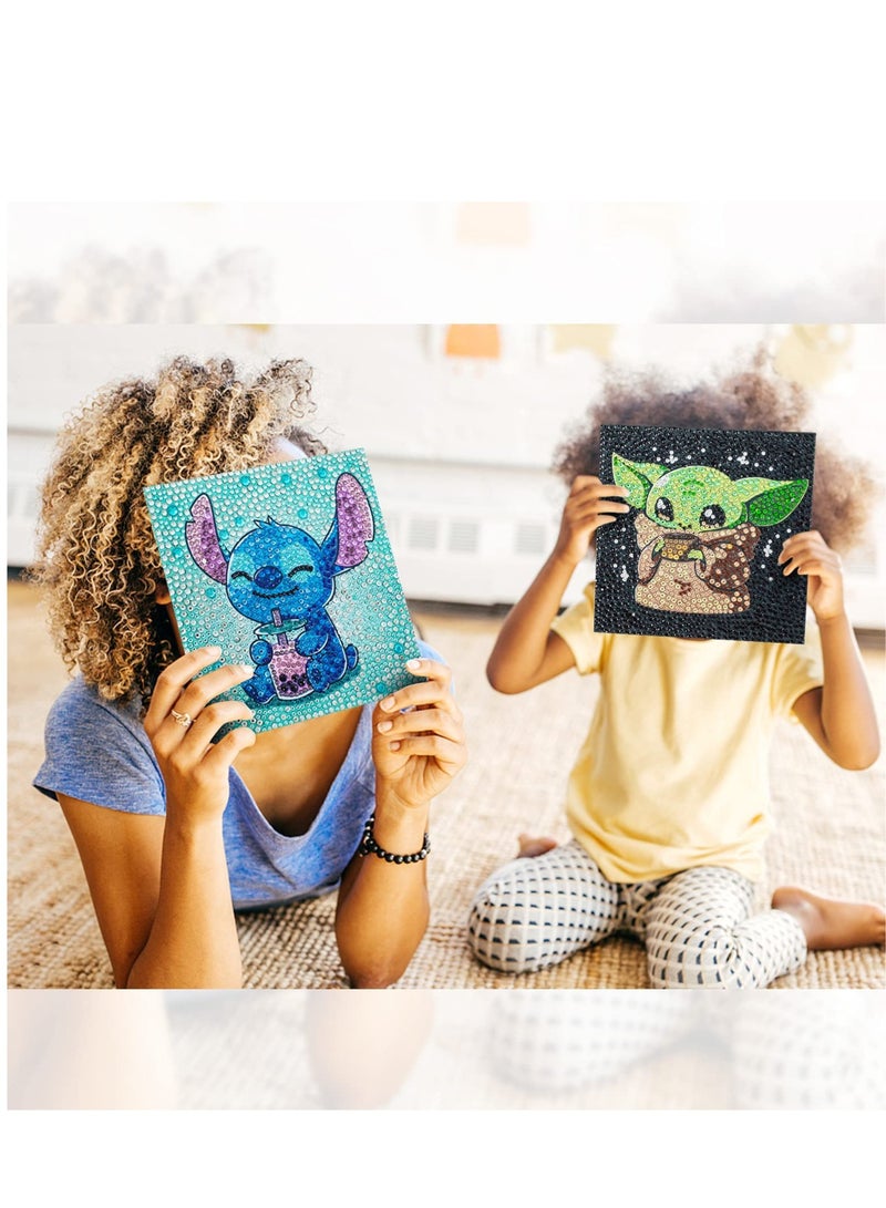 5D Diamond Painting Kit for Kids - Easy Full Drill Art with Wooden Frame, 7x7 inch Baby Yoda Design, Perfect for Beginners and Anime Lovers
