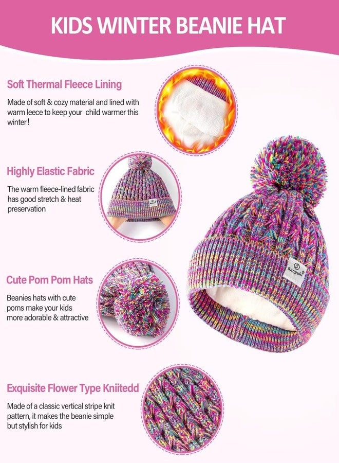 SENPUKI Kids Winter Hat Gloves Scarf Set,Girls Toddler Winter Hat Beanies with Pom Neck Warmer Gaiter Mittens Fleece Lined Set Christmas Gift for Kids（Green Mix） - Image 2