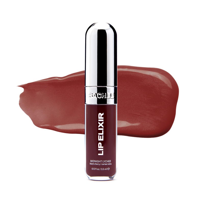 Sacheu Lip Elixir Nourishing and Hydrating Lipgloss â€” Moisturizing Plumping Lip Gloss Enriched with Collagen, Non-Sticky Lip Color Smooth High-Shine Finish, Vegan & Cruelty-Free, Midnight Lychee - Image 1