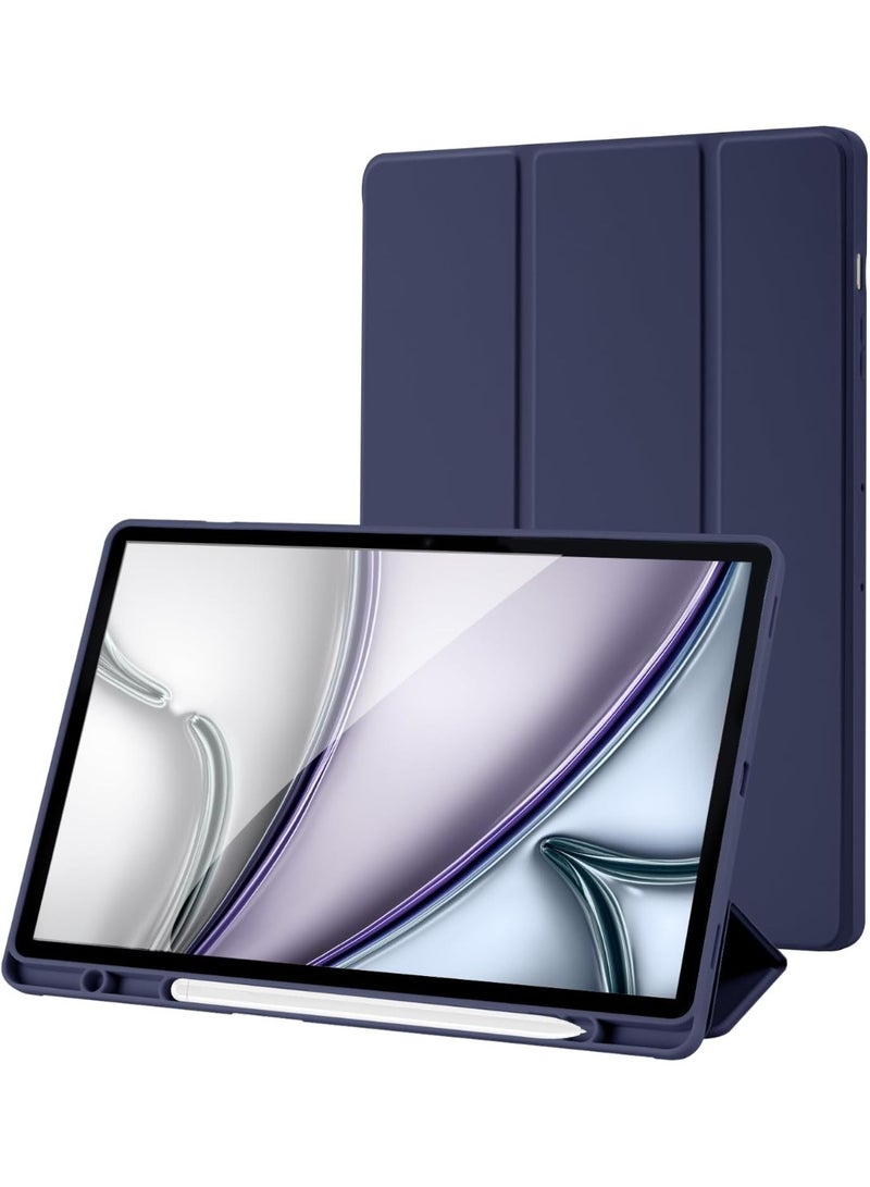 ميجوفاست جراب Samsung Galaxy Tab S11 مقاس 11 بوصة (2025) SM-X730/X736B مع خاصية الإيقاظ/السكون التلقائي، وغطاء خلفي ثلاثي الطي من الجلد الناعم TPU بنمط قرص العسل مع حامل قلم، أزرق - Image 1