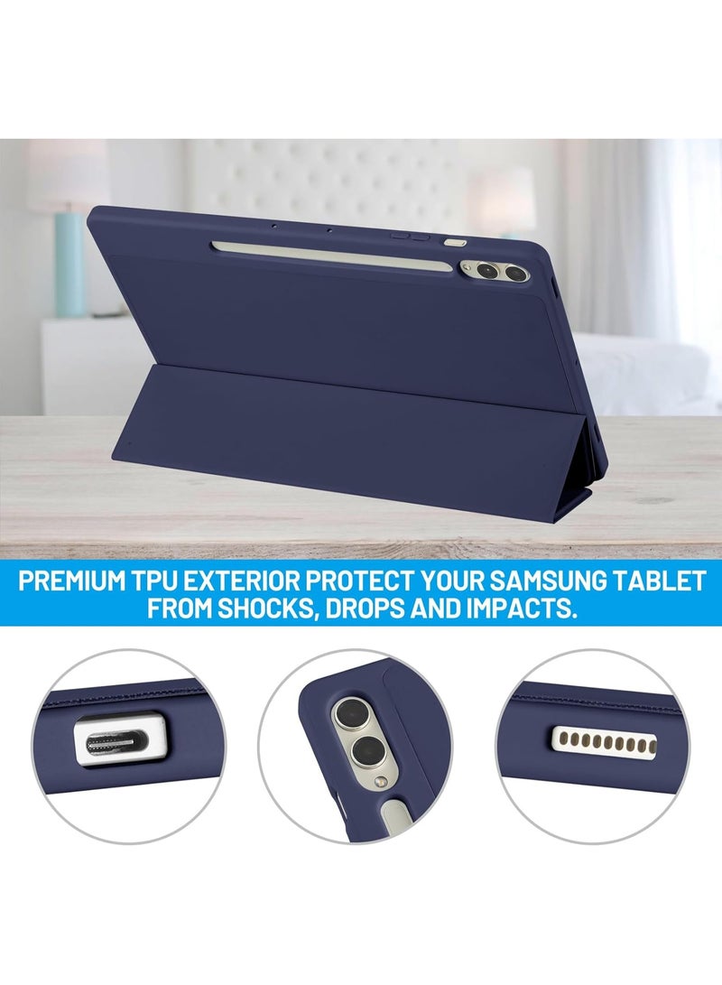 ميجوفاست جراب Samsung Galaxy Tab S11 مقاس 11 بوصة (2025) SM-X730/X736B مع خاصية الإيقاظ/السكون التلقائي، وغطاء خلفي ثلاثي الطي من الجلد الناعم TPU بنمط قرص العسل مع حامل قلم، أزرق - Image 4
